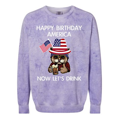 Funny July 4th Happy Birthday America Cat Let's Beer Gift Colorblast Crewneck Sweatshirt