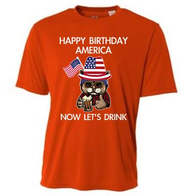 Funny July 4th Happy Birthday America Cat Let's Beer Gift Cooling Performance Crew T-Shirt