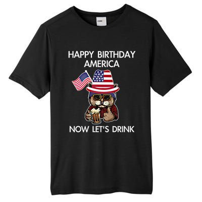 Funny July 4th Happy Birthday America Cat Let's Beer Gift Tall Fusion ChromaSoft Performance T-Shirt