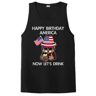 Funny July 4th Happy Birthday America Cat Let's Beer Gift PosiCharge Competitor Tank