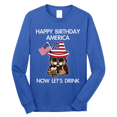 Funny July 4th Happy Birthday America Cat Let's Beer Gift Long Sleeve Shirt