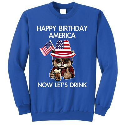 Funny July 4th Happy Birthday America Cat Let's Beer Gift Sweatshirt