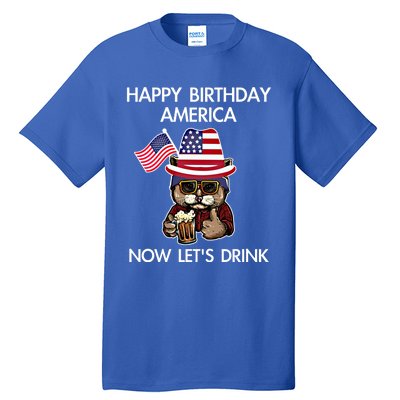 Funny July 4th Happy Birthday America Cat Let's Beer Gift Tall T-Shirt