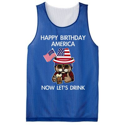 Funny July 4th Happy Birthday America Cat Let's Beer Gift Mesh Reversible Basketball Jersey Tank