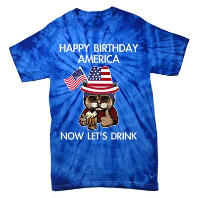 Funny July 4th Happy Birthday America Cat Let's Beer Gift Tie-Dye T-Shirt