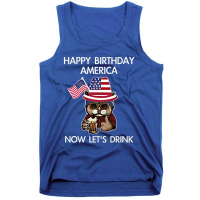 Funny July 4th Happy Birthday America Cat Let's Beer Gift Tank Top