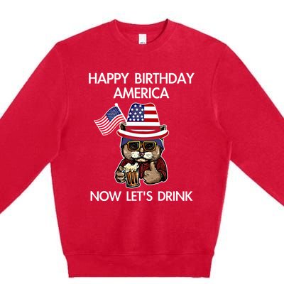 Funny July 4th Happy Birthday America Cat Let's Beer Gift Premium Crewneck Sweatshirt