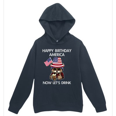 Funny July 4th Happy Birthday America Cat Let's Beer Gift Urban Pullover Hoodie