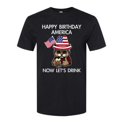 Funny July 4th Happy Birthday America Cat Let's Beer Gift Softstyle CVC T-Shirt