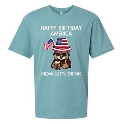 Funny July 4th Happy Birthday America Cat Let's Beer Gift Sueded Cloud Jersey T-Shirt