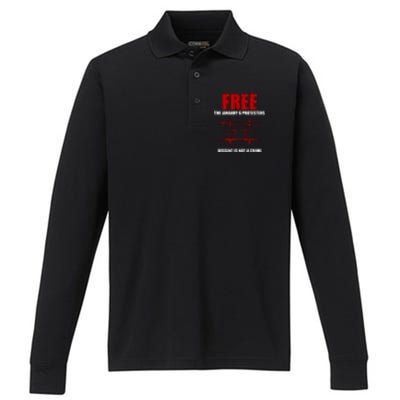 Free January 6 Protesters J6 Conservative Anti Biden Performance Long Sleeve Polo