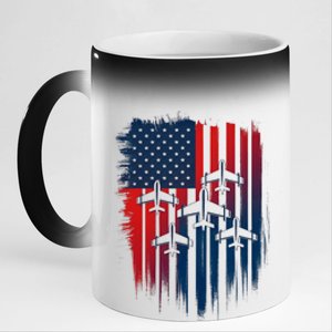 Fighter Jet Airplane American Flag Patriotic 4th Of July 11oz Black Color Changing Mug