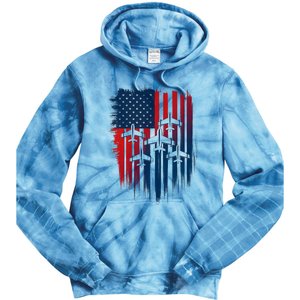 Fighter Jet Airplane American Flag Patriotic 4th Of July Tie Dye Hoodie