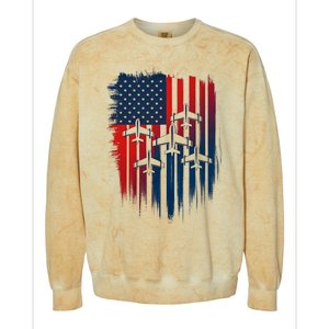 Fighter Jet Airplane American Flag Patriotic 4th Of July Colorblast Crewneck Sweatshirt