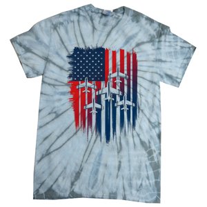 Fighter Jet Airplane American Flag Patriotic 4th Of July Tie-Dye T-Shirt