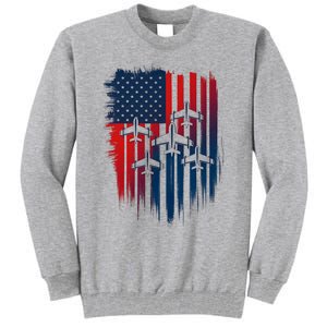 Fighter Jet Airplane American Flag Patriotic 4th Of July Tall Sweatshirt