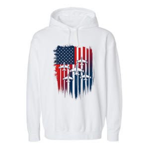 Fighter Jet Airplane American Flag Patriotic 4th Of July Garment-Dyed Fleece Hoodie