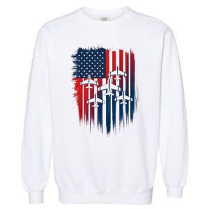 Fighter Jet Airplane American Flag Patriotic 4th Of July Garment-Dyed Sweatshirt