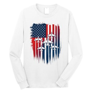 Fighter Jet Airplane American Flag Patriotic 4th Of July Long Sleeve Shirt