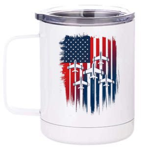 Fighter Jet Airplane American Flag Patriotic 4th Of July 12 oz Stainless Steel Tumbler Cup