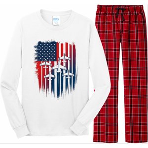 Fighter Jet Airplane American Flag Patriotic 4th Of July Long Sleeve Pajama Set