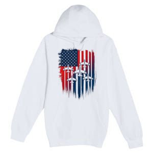 Fighter Jet Airplane American Flag Patriotic 4th Of July Premium Pullover Hoodie