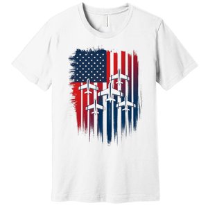 Fighter Jet Airplane American Flag Patriotic 4th Of July Premium T-Shirt