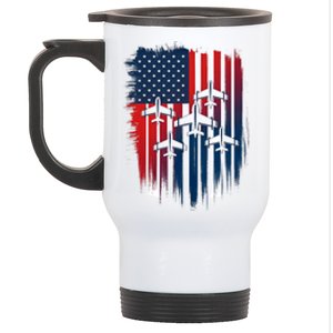 Fighter Jet Airplane American Flag Patriotic 4th Of July Stainless Steel Travel Mug