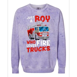 Firefighter Just A Boy Who Loves Fire Trucks Colorblast Crewneck Sweatshirt