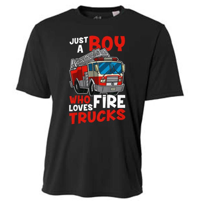 Firefighter Just A Boy Who Loves Fire Trucks Cooling Performance Crew T-Shirt