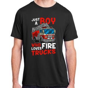 Firefighter Just A Boy Who Loves Fire Trucks Adult ChromaSoft Performance T-Shirt