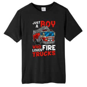 Firefighter Just A Boy Who Loves Fire Trucks Tall Fusion ChromaSoft Performance T-Shirt