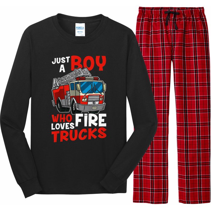 Firefighter Just A Boy Who Loves Fire Trucks Long Sleeve Pajama Set