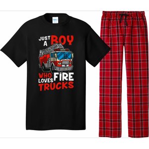 Firefighter Just A Boy Who Loves Fire Trucks Pajama Set