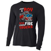 Firefighter Just A Boy Who Loves Fire Trucks Cooling Performance Long Sleeve Crew