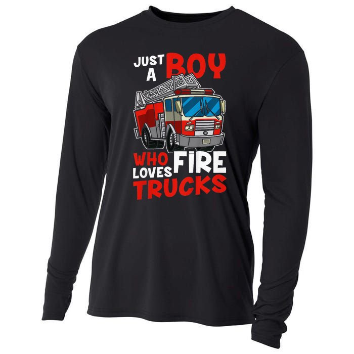 Firefighter Just A Boy Who Loves Fire Trucks Cooling Performance Long Sleeve Crew