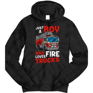 Firefighter Just A Boy Who Loves Fire Trucks Tie Dye Hoodie