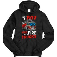 Firefighter Just A Boy Who Loves Fire Trucks Tie Dye Hoodie