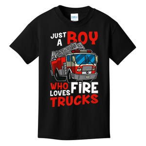 Firefighter Just A Boy Who Loves Fire Trucks Kids T-Shirt