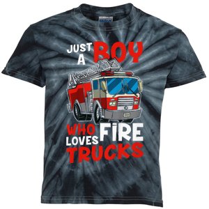 Firefighter Just A Boy Who Loves Fire Trucks Kids Tie-Dye T-Shirt