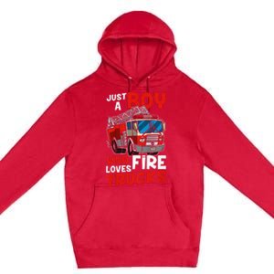 Firefighter Just A Boy Who Loves Fire Trucks Premium Pullover Hoodie