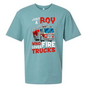 Firefighter Just A Boy Who Loves Fire Trucks Sueded Cloud Jersey T-Shirt