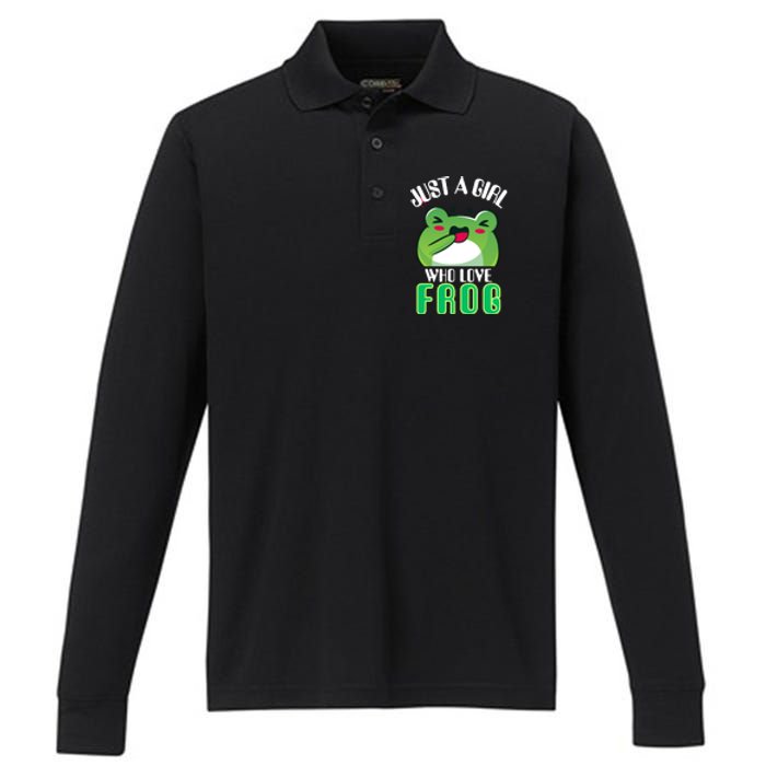 Frog Just A Girl Who Loves Frogs Funny Frog Lover Gift Performance Long Sleeve Polo