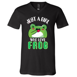 Frog Just A Girl Who Loves Frogs Funny Frog Lover Gift V-Neck T-Shirt