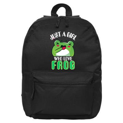 Frog Just A Girl Who Loves Frogs Funny Frog Lover Gift 16 in Basic Backpack