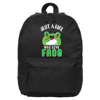 Frog Just A Girl Who Loves Frogs Funny Frog Lover Gift 16 in Basic Backpack