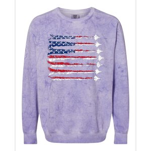 Fighter Jet Airplane Usa Flag Colorblast Crewneck Sweatshirt