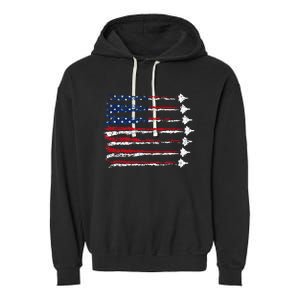 Fighter Jet Airplane Usa Flag Garment-Dyed Fleece Hoodie