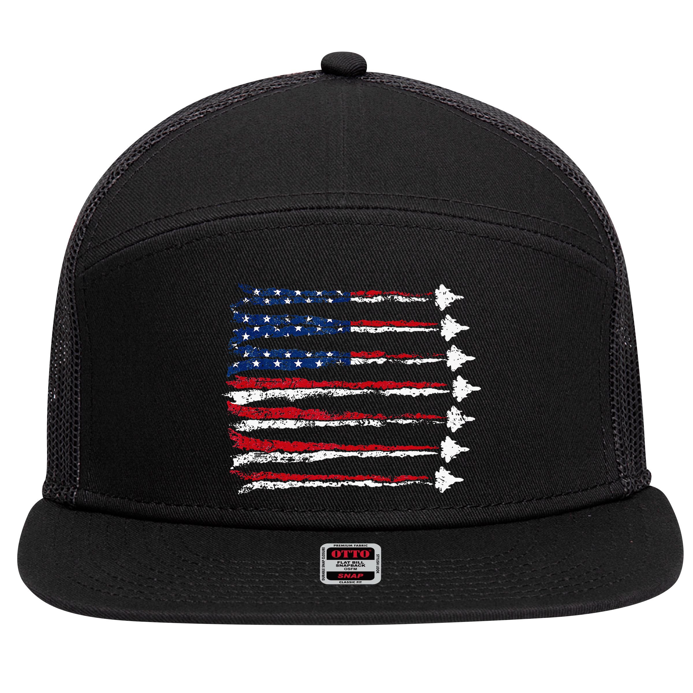 Fighter Jet Airplane Usa Flag 7 Panel Mesh Trucker Snapback Hat