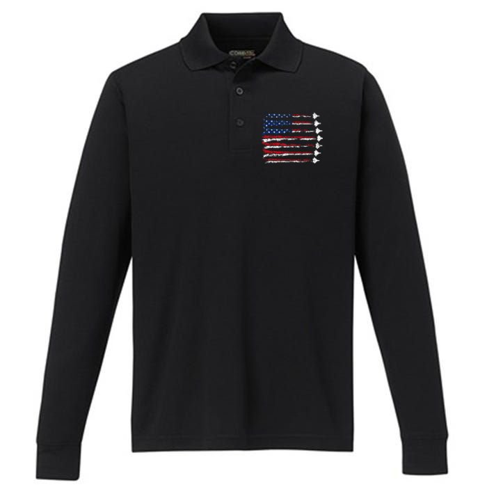 Fighter Jet Airplane Usa Flag Performance Long Sleeve Polo